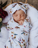 Boho Posy Baby Jersey Wrap & Topknot Set