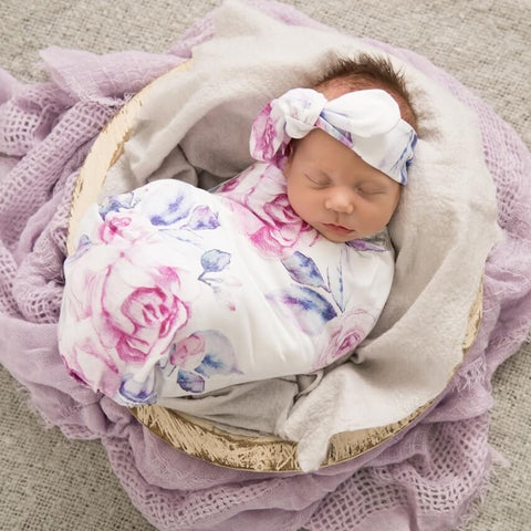 Lilac Skies Baby Jersey Wrap & Topknot Set