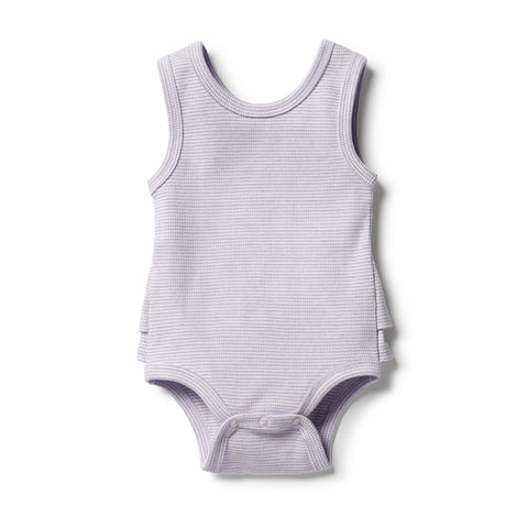 Lavender Organic Stripe Rib Ruffle Bodysuit