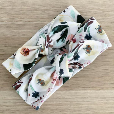 MISTY GREY FLORAL TOP KNOT HEADBAND