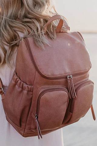 Faux Leather Nappy Backpack - Dusty Rose