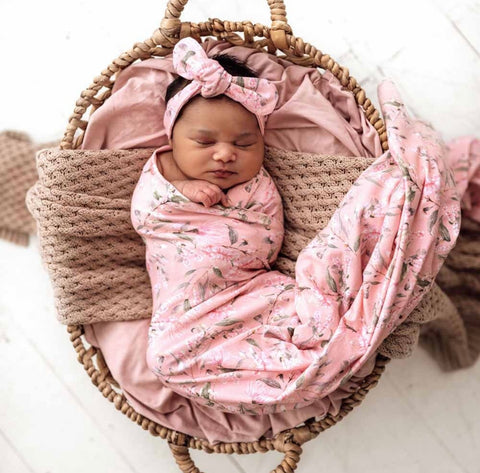 Pink Wattle Organic Jersey Wrap & Topknot Set