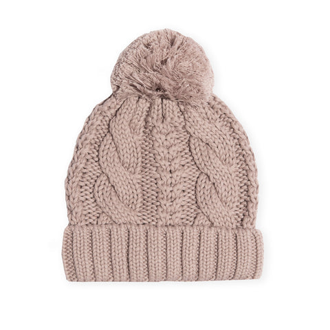 Cable Knit Pom Pom Beanie- Rose Taupe AW22