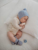 Blue Merino Wool Bonnet & Booties