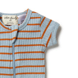Anchor Blue/ Rust Organic Stripe Rib Zipsuit SS21