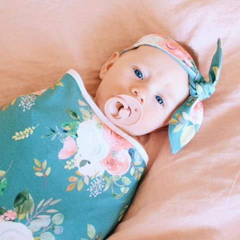 TEAL FLORAL TOP KNOT HEADBAND