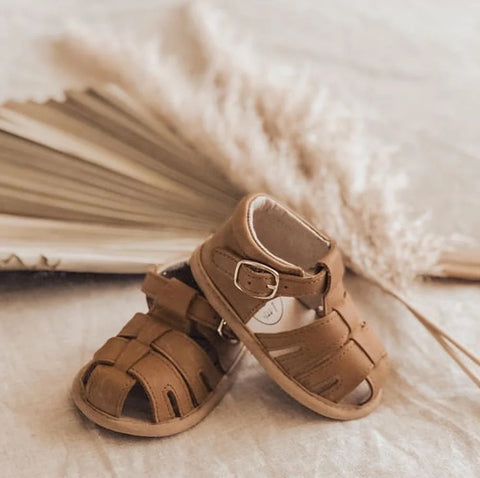 Zoe Sandal- Tan Wax Leather (enclosed toe)