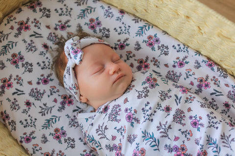 Spring Flowers Jersey Wrap with Topknot Headband