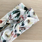 MISTY GREY FLORAL TOP KNOT HEADBAND