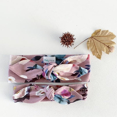 DUSTY ROSE FLORAL TOP KNOT HEADBAND