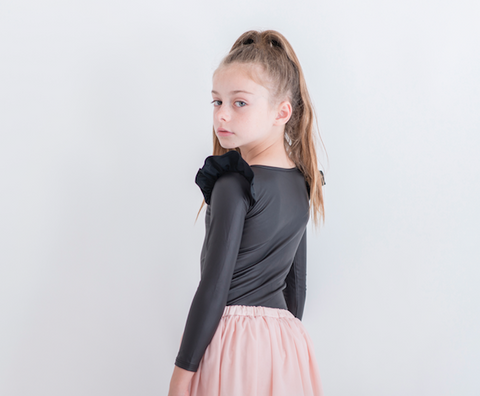 Faux leather L/S Frill Leotard- High Back