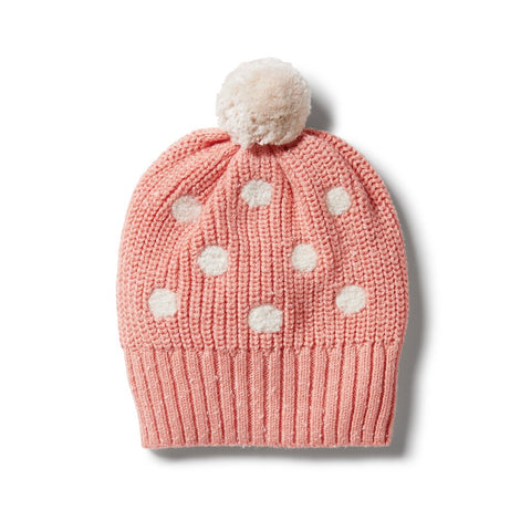 Knitted Spot Hat- Flamingo Fleck