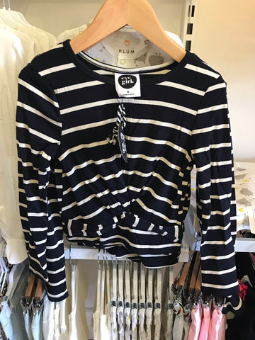 Nora Twist Tee- Navy & white