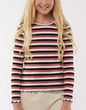 Jamie LSLV Rib Tee- Rose, Navy & White