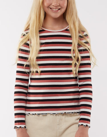 Jamie LSLV Rib Tee- Rose, Navy & White
