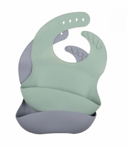 SAGE GREY SILICONE BIBS 2 PACK