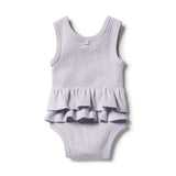 Lavender Organic Stripe Rib Ruffle Bodysuit