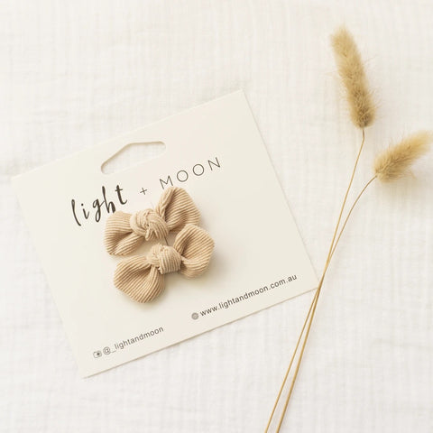Beige Corduroy Bow clips