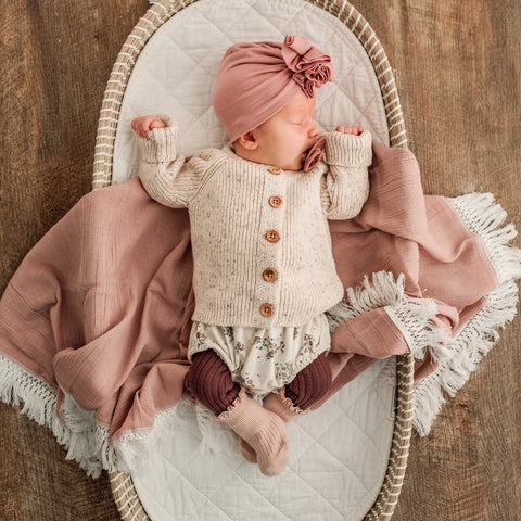 Dusty Pink Swaddle with Cream fringe