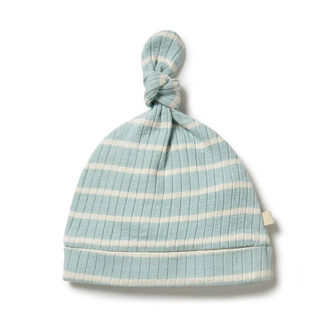 Pistachio/ Ecru Organic Stripe Rib Knot Hat SS21