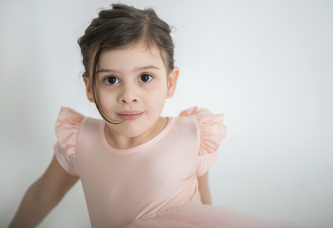 Peach Pink S/S Frill Leotard- high back Lycra