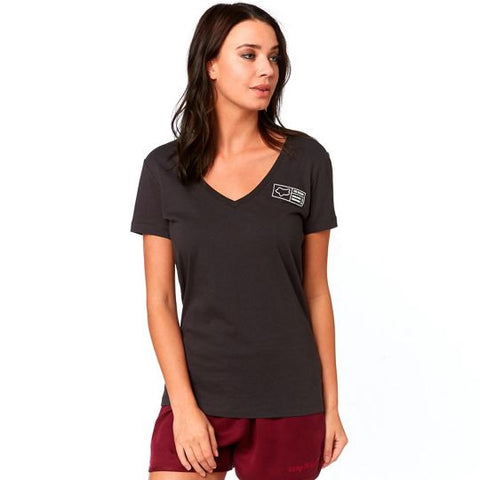 Women’s Tracker SS V Neck Tee- Black vintage